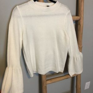 White sweater, bell sleeves!